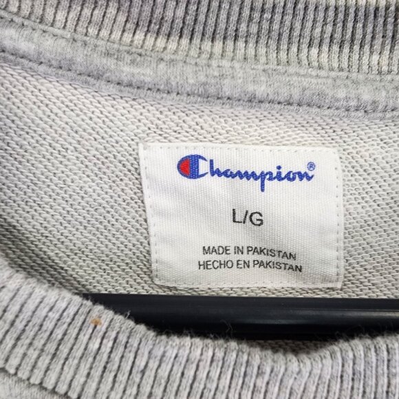 Mens Heather Grey Champion Sweatshirt Crewneck Long Sleeve Size L - Picture 4 of 8